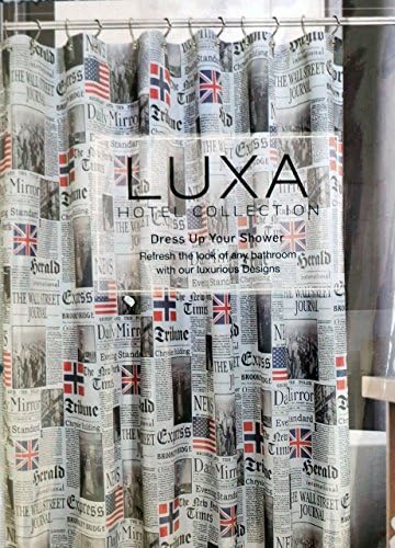 Luxa Hotel Collection Fabric Shower Curtain Flags Newspapers