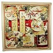 100% Satin Charmeuse Silk Traditional Chinese Painting Collage Square Scarf - Tan
