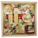 100% Satin Charmeuse Silk Traditional Chinese Painting Collage Square Scarf - Tan