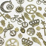 AuroTrends&reg; 100-piece Mixed Charms Pendants Cross，tree of Life，keys，hearts，crescent，sun，crown，leaves DIY for Jewelry Making and Crafting (Antique Bronze) (Antique Bronze)