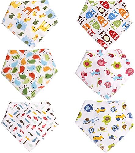 Baby Bandana Bibs 6 Pack for Girls and Boys Reversible Teething Toddler Drool Dribble Bibs with Snaps Cute Unisex Organic Cotton Absorbent Set Best Shower Gift