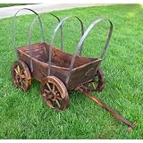 Garden covered wagon large decorative burnt brown by SHINE COMPANY INC.