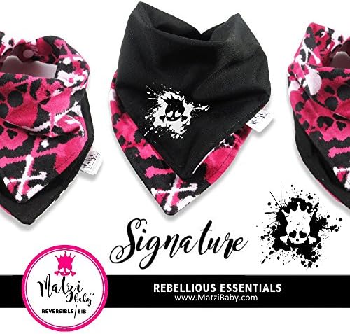 Hand Printed Baby Bib - SKULL PRINT - Reversible Bib - Signature - Layered - Adjustable