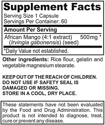 African Mango Prime Detox Cleanse for Quick Weight Loss Dietary Supplement 500mg, 60 count, Premium Formula 4:1 Pure Mango Concentrate, Advance Weight Loss Formula, 05/2017, Naturonic