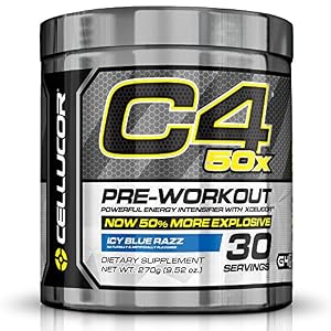 Cellucor C4 50X High Energy Pre Workout Supplement, Icy Blue Razz, 30 Count,9.52 ounce