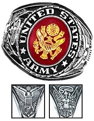 Army Ring - White Rhodium Electroplated Ring with Stone - Army Military Ring - US Army - for Military gear Army Uniform Veteran Ring.
