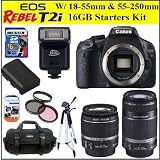 Canon EOS Rebel T2i 18 MP CMOS APS-C Digital SLR Camera with Canon EF-S 18-55mm f35-56 IS Lens Canon EF-S 55-250mm f40-56 IS Lens 16GB Starters Package