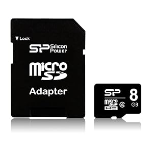 Silicon Power 8 GB microSDHC Class 4 Flash Memory Card with SD Adapter SP008GBSTH004V10-SP