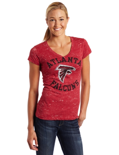 NFL Women's Atlanta Falcons Pride Playing II Short Sleeve Deep V-Neck Haze Tee (Bright Cardinal Haze, Large)