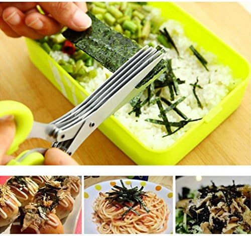 Multi-functional Stainless Steel Kitchen Knives 5 Layers Scissors Sushi Shredded Scallion Cut Herb Spices Scissors Cooking Tools