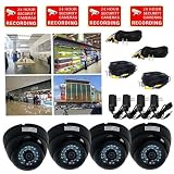 VideoSecu 4 Channel PCI DVR Card Surveillance System, including 1 of 4 Channel PCI DVR Card, 4 of CCD Day Night Dome Security Cameras, 4 of Security Camera Power Supplies, 4 of Security Camera Extension Cables B8F