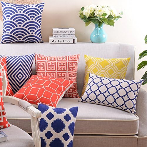 Keep Up Life Cotton Linen Designer Decorative Throw Pillow Case Cushion Cover Vintage Stylish Floral Blue Square 18"