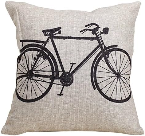 VYES Perfect Decorative Throw Pillow case 18 x 18 Inch Linen Cloth Pillow Cover Bicycle Pattern Soft