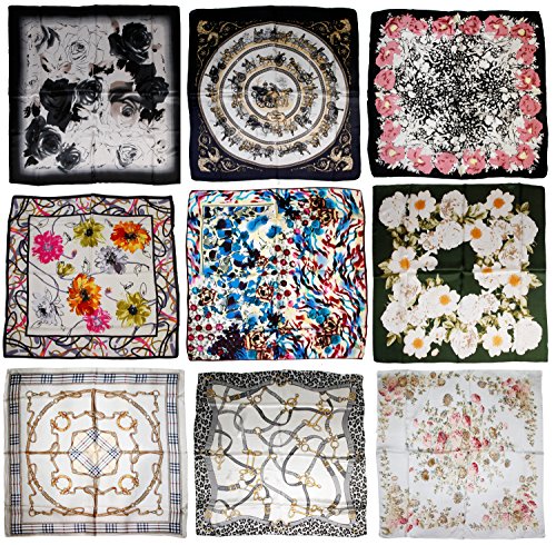 ETSYG® Silk Scarf Women's Fashion Pattern Large Square Satin Headscarf Headdress