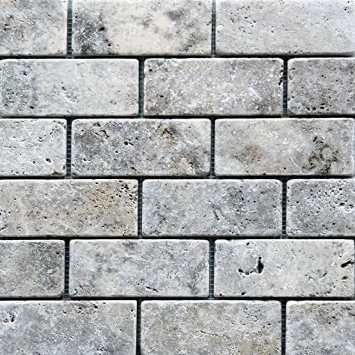 Silver Travertine Tumbled Subway Mosaic Tile 2x4