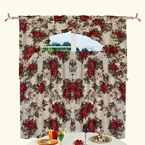 Europen Seasonal Holiday Garden 3pc Kitchen Curtain Set (18*60" Valance + 2pcs 30*36" Tiers)