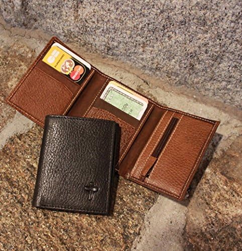 Men's Deluxe Trifold Wallet - Black Leather with Embossed Cross