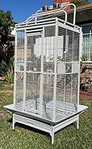 Large Wrought Iron Open/Close Play Top With Double Ladders Bird Parrot Cage, Include Metal Seed Guard and Play Top *White Vein*
