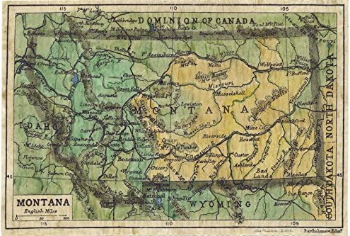 Great River Arts Montana Map Wall Art Print Vintage (16x20 Inches Lithographs)