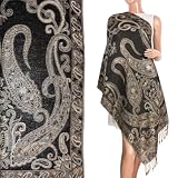 Pashmina Metallic Paisley Jacquard Double-Sided Reversible Tassels Ends Long Scarf Shawl - Various Colors