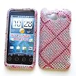 HTC EVO Shift 4G (Sprint) Snap-on Protector Hard Case Rhinestone Cover "Pink Lines Pattern" Design