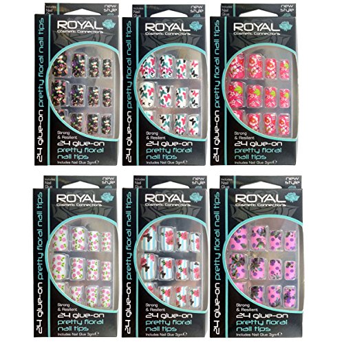 Royal 24 Glue-On Pretty Floral Nail Tips