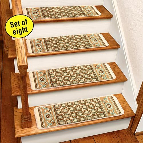 Set of 8 Non-Slip Machine Washable Latex Back Nylon Ivory Stair Carpet Treads