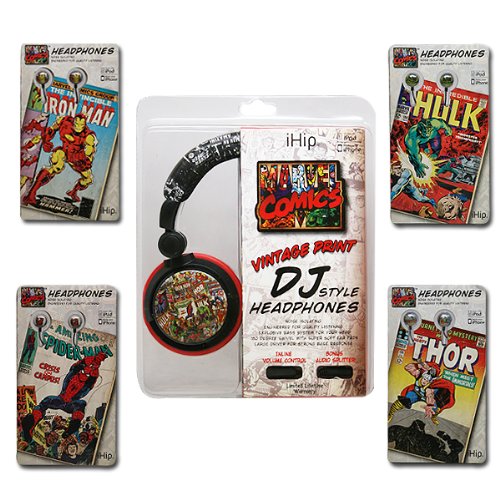 New Ultimate iHip Marvel Collectors Edition Retro Comic Book Vintage Print Headphone Set (featuring Spiderman, Iron Man, Hulk, Thor & The Official Marvel Retro DJ-Style Headphone)