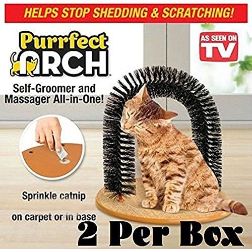 2 Pack- Purrfect Arch Self Groomer Scratching Base Deshedding Tool Cat Kitten Grooming Arch Catnip Toy
