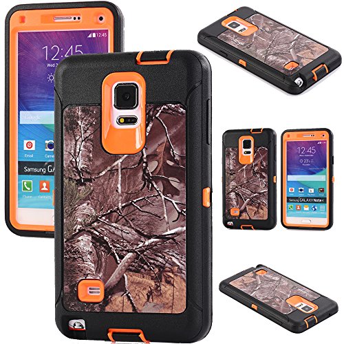 Kecko Heavy Duty Defender Series Scratch Resistant Military Grade Full Body Armor Protective Rugged Silicon Camouflage Case Cover with Built-in Screen Protector for Samsung Galaxy Note 4 - Xtra Orange