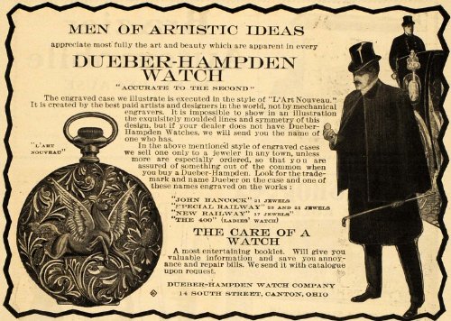 1902 Vintage Ad Dueber Hampden Pocket Watch Art Nouveau - Original Print Ad