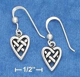 Sterling Silver Small Antiqued Celtic Knot Heart Earrings On French Wire S