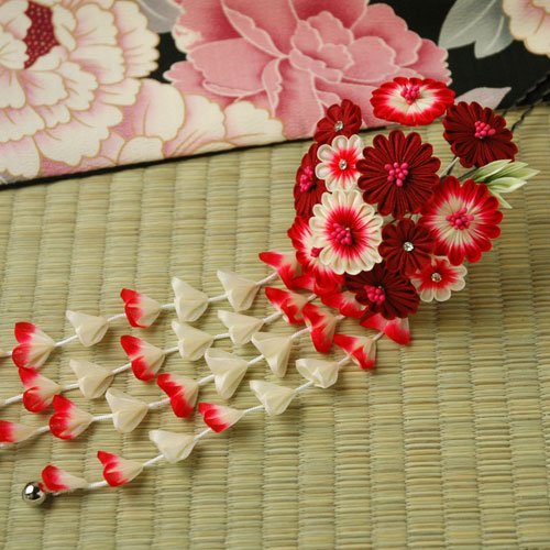 髪飾り 花かんざし マーガレット 赤 つまみ細工