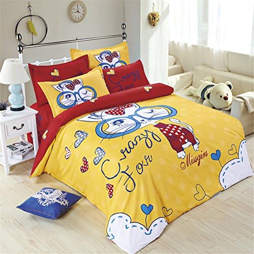 Kids Ultra Soft Microfiber Fox 4 Pieces Bedding Sheet Quilt Cover Sheet Pillowcases Yellow Twin