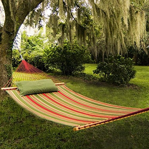 Large Quilted Fabric Hammock - Trellis Garden Stripe Quilted Hammocks