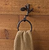 Pine Lodge Brown Iron Branch Pinecone Ring Hook Towel Holder Country Primitive Wall Décor