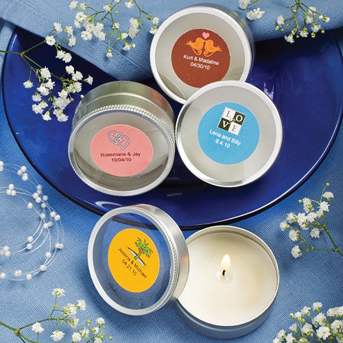 Baby Keepsake: Personalized Expressions Collection scented round travel candles (Set of 40)