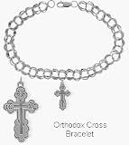 Genuine Sterling Silver Orthodox Cross Charm Bracelet