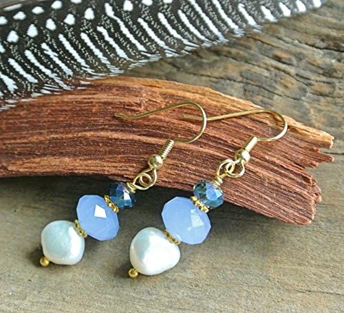 Blue Crystal and Pearl Earrings