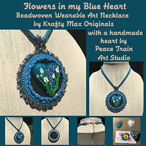 Flowers in My Blue Heart Beadwoven Necklace with Peace Train Art - EXCLUSIVE on AMAZON