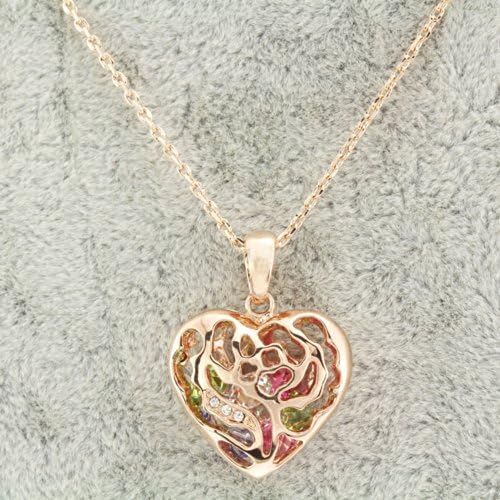 FM42 Clear & Multi Color Crystal Open Heart Pendant Necklace N1003