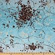 60 Wide Rayon Blend Burnout Jersey Knit Floral Aqua Brown Fabric By The Yard