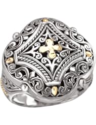925 Silver Filigree Cross Design Ring with 18k Gold Accents- Sizes 6-8