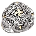 925 Silver Filigree Cross Design Ring with 18k Gold Accents- Size 6