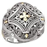 925 Silver Filigree Cross Design Ring with 18k Gold Accents- Sizes 6-8
