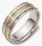 7mm Wide Designer Link Style Two-Tone 14 Karat Gold Wedding Band Ring