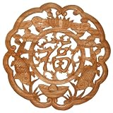 EXP Hand-carved 16" Camphor Wood "Fish And Fortune" Wall Hanging