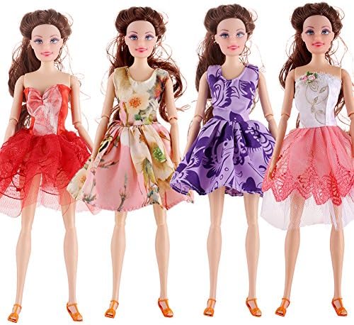 LittleKelly 4 pcs Handmade Fashion Mini Dress Short Party Gown Clothes for Barbie Doll
