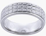 14K. White Gold Machine Carved Brick Design Wedding Band Ring