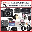 Canon EOS 7D SLR Digital Camera with Canon EF-S 15-85mm f/3.5-5.6 IS USM Lens and Canon EF-S 55-250mm f/4-5.6 IS Autofocus Lens + SSE Best Value 16GB Accessory Package